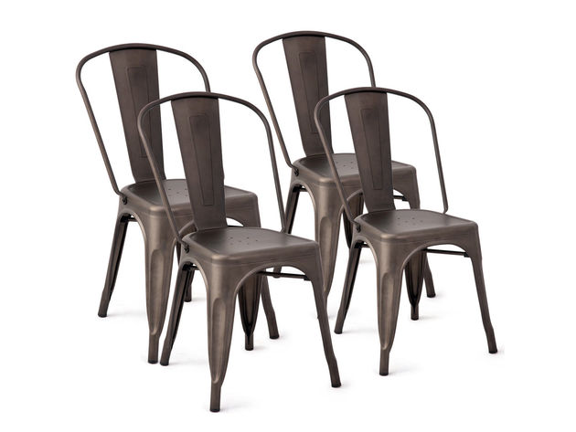 Costway Set Of Distressed Style Dining Side Chair Stackable Bistro