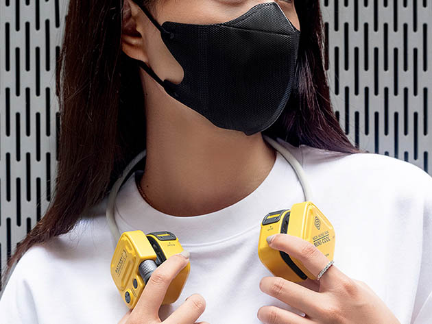 Portable Neck Fan with LED Flashlight (Yellow)