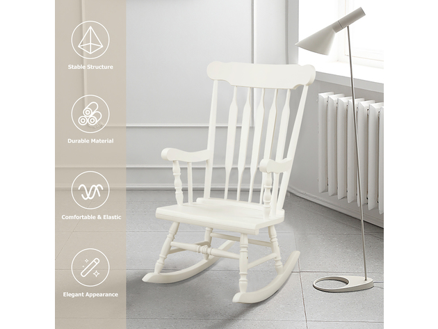 Costway Solid Wood Rocking Chair Porch Rocker Indoor Outdoor Seat Glossy Finish - White