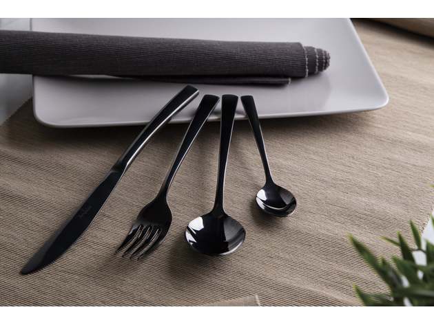 24-Piece Stainless Steel Mirror Finish Cutlery Set Black Collection