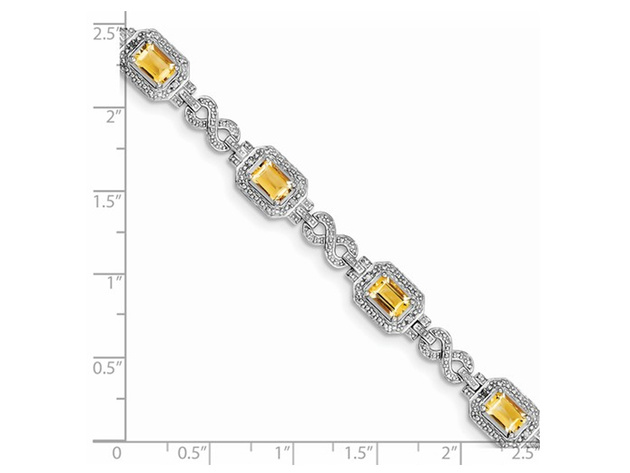 Natural Emerald-Cut Citrine Infinity Bracelet 4.30 Carat (ctw) in Rhodium Plated Sterling Silver