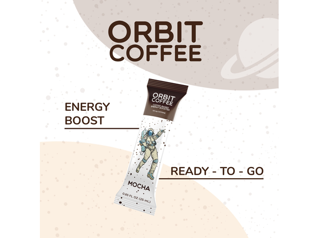 Orbit Coffee energy booster shots, coffee with maca root-Brewed in Italy, low calories & gluten Free - Mocha Flavor (6 Packs - 0.85 FL Oz/25 mL)