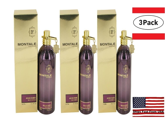 3 Pack Montale Aoud Ever by Montale Eau De Parfum Spray (Unisex) 3.4 oz for Women