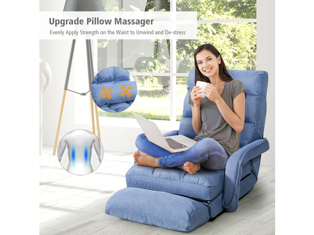 Costway Folding Floor Single Sofa Massage Recliner Chair W/ a Pillow 5 Adjustable Backrest Position Leisure Lounge Couch - Blue