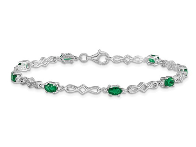 1.80 Carat (ctw) Natural Green Emerald Infinity Bracelet in Sterling Silver