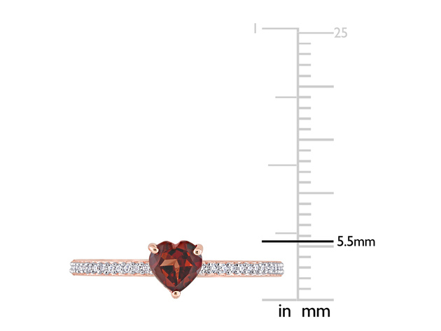 1/2 Carat (ctw) Garnet Heart Promise Ring in 10K Rose Pink Gold with Diamonds - 9