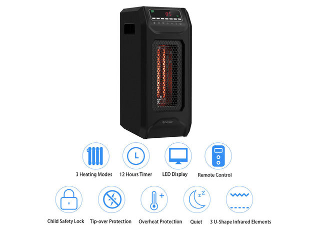 Costway Portable Electric Space Heater 1500W w/ Timer Remote Control Tip-Over Protection - Black