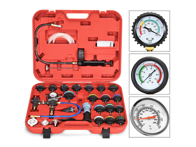 Costway 28 PCS Radiator Pressure Tester Vacuum-Type Cooling System Refill Kit W/Case Red