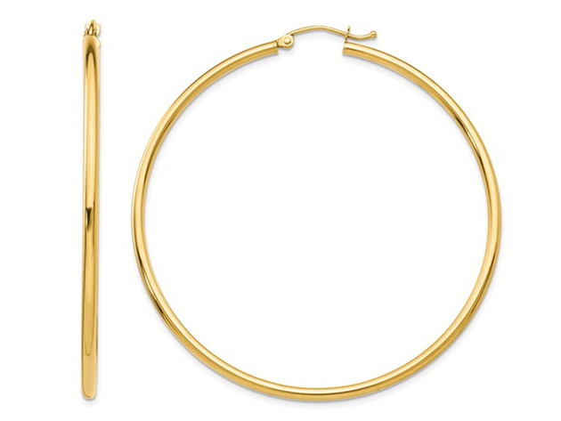 Large Hoop Earrings in 14K Yellow Gold 2 Inch (2.00 mm)