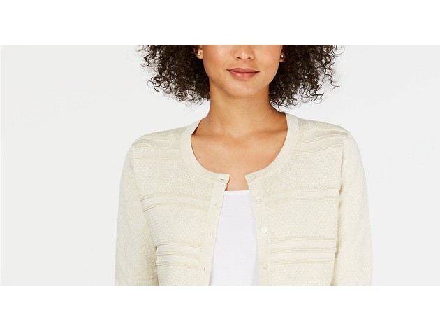 Charter Club Women's Textured Lurex Cardigan Sweater Brown Size Medium