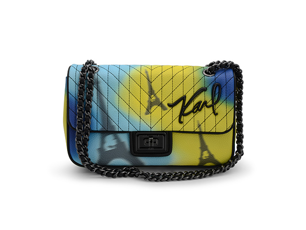 Karl Lagerfeld Agyness Eiffel Tower Print & Black Polyurethane Shoulder Bag (Store-Display Model)