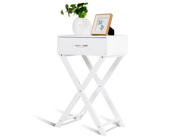 Costway Nightstand X-Shape Drawer Accent side End Table Modern Home Furniture - White