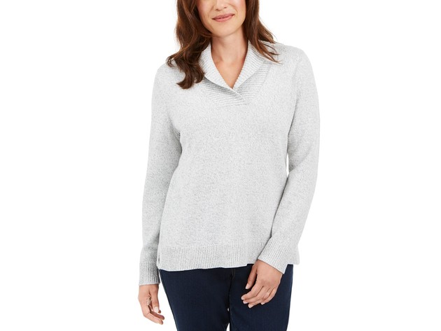 Karen Scott Women's Cotton Marled Shawl-Collar Sweater Med Gray Size Large