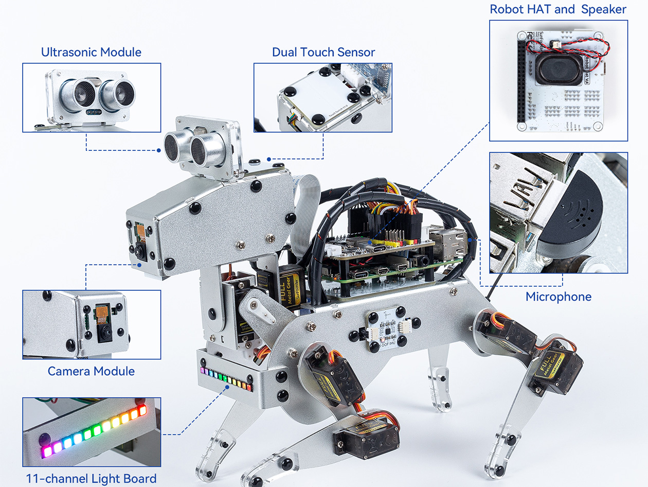 SunFounder PiDog Robot Dog Kit with Raspberry Pi 4 2GB + 32GB SD Card