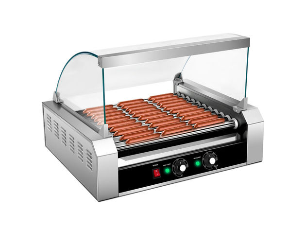 Costway Commercial 30 Hot Dog 11 Roller Grill Cooker Machine W/ cover CE 
