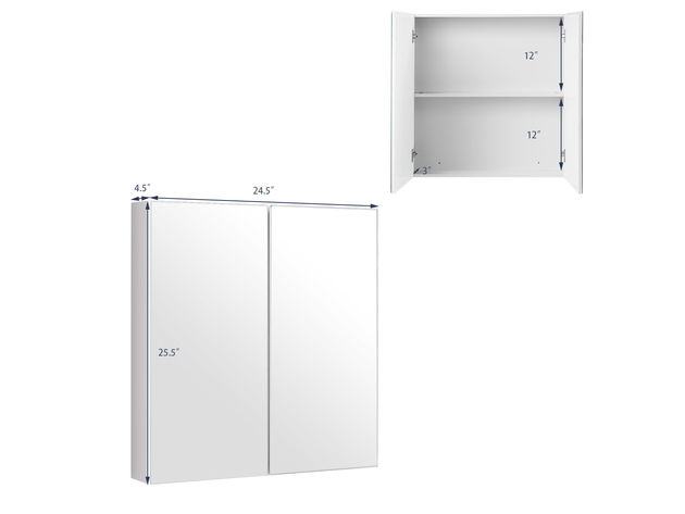 Costway Bathroom Cabinet Medicine Cabinet Wall Mount Double Door with Shelf and Mirror - White