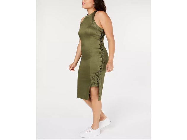Lala Anthony Women's Trendy Plus Size Lace-Up Bodycon Dress Green Size X-Large