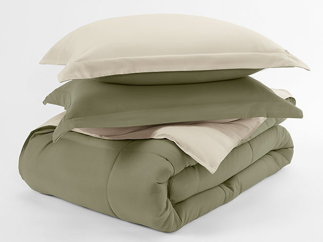 Down Alternative Reversible Comforter Set (Sage & Ivory)