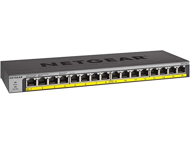 NETGEAR GS116LP 16-Port Gigabit Ethernet Unmanaged PoE Switch with 16 x PoE+ 76W (Used, Open Retail Box)