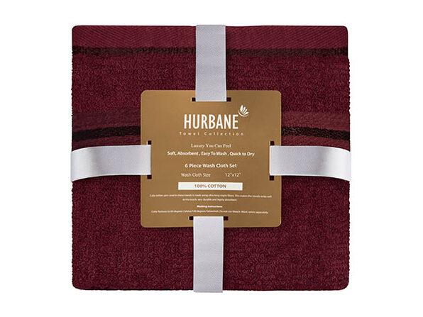 Hurbane Home 6 Piece Washcloth Set Burgundy - Product Image