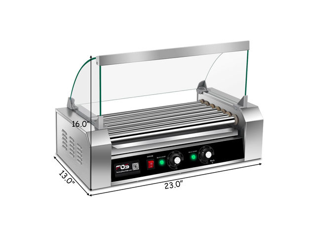 Costway Commercial 18/30 Hot Dog Hotdog 7/11 Roller Grill Cooker Machine w/ Cover (7 Roller Grill) - Silver