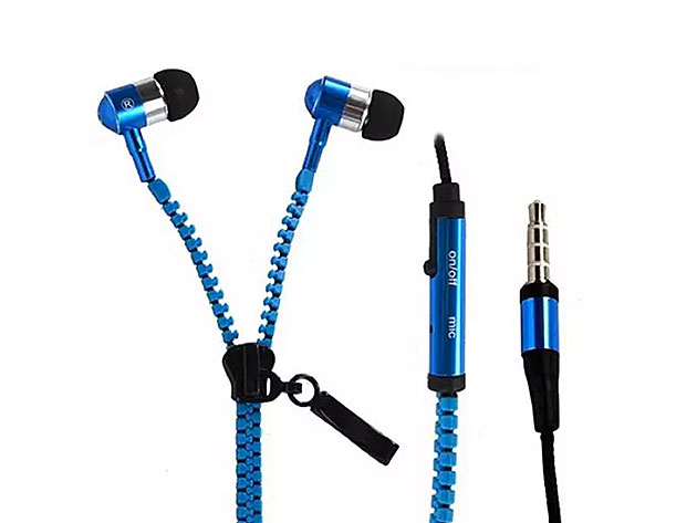 No Tangle Zippered Earbuds (Blue)