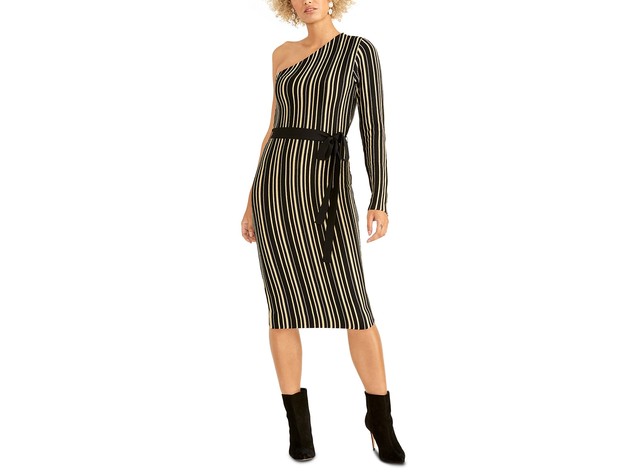 Rachel Rachel Roy Women's Belted One-Shoulder Sweater Dress Black Size Medium