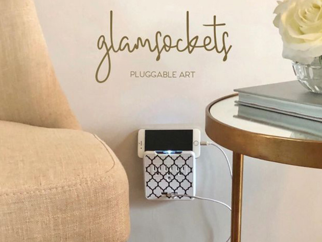 GlamSocket Decorative Multi-Outlet & Dual USB Port Surge Protector + Phone Holder (Santorini)