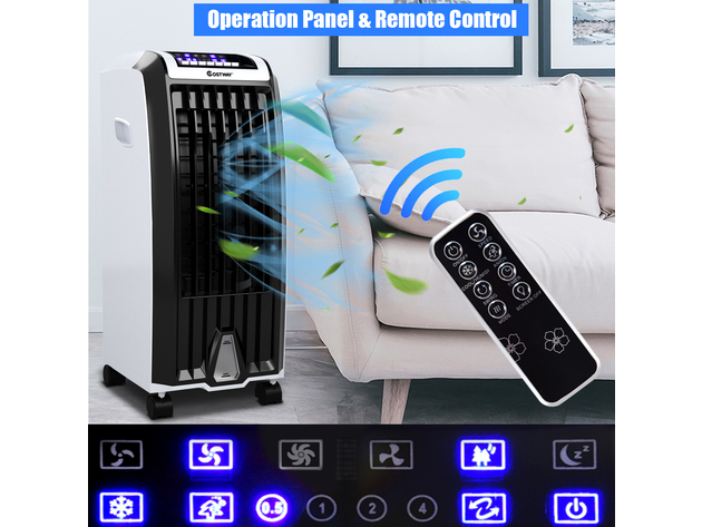 Costway Evaporative Portable  Cooler Fan Anion Humidify W/ Remote Control - White + Black