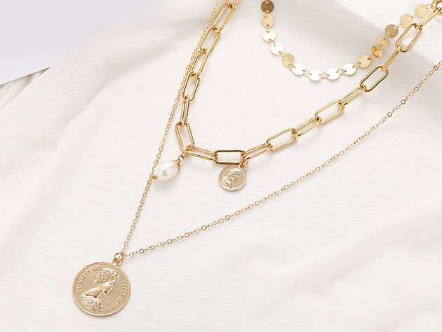 3-Piece Coin & Pearl Necklace