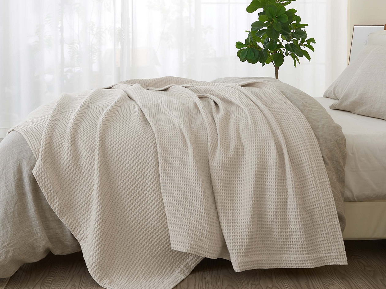 Vintage Cotton Waffle Blanket (Throw/Stone)