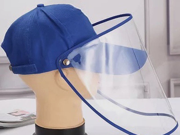 Protective Baseball Cap with Full-Face Safety Visor Shield (Blue)