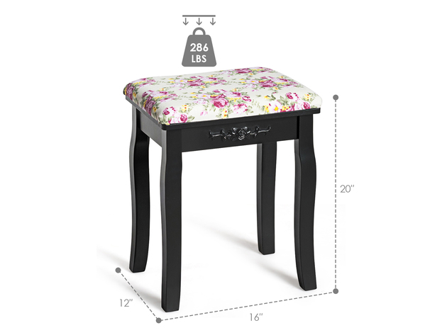 Costway Vanity Wood Stool Padded Chair Makeup Piano Seat - Black