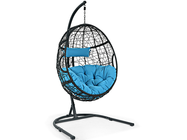 Hammock Chair with Stand Hanging Cushioned Swing Egg Chair for Indoor - Blue