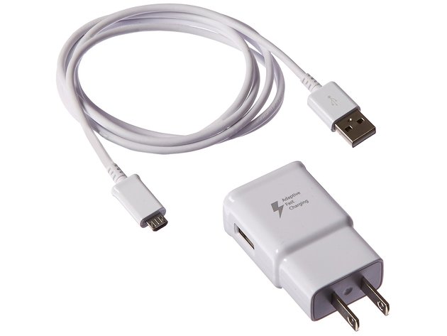 Samsung Fast Charging Adapter Travel Charger + (2) 5 foot Micro USB Data Cables - White 3 Pack