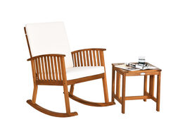 Costway 2 Piece Acacia Wood Patio Rocking Chair Set Cushioned Coffee Table - Teak