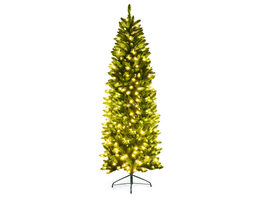 Costway 7Ft Pre-lit Artificial Pencil Christmas Tree Hinged Fir PVC Tree /350 LED Lights - Green