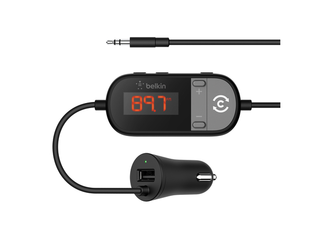 Belkin TuneCast Auto Universal In-Car 3.5 Milimeter Aux Audio to FM Transmitter, Black (New Open Box)
