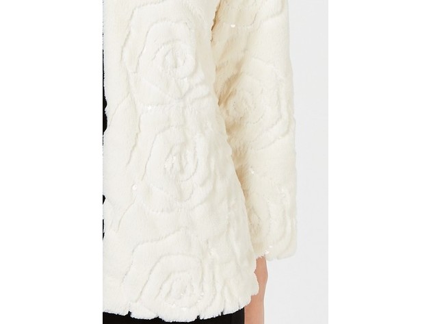 JM Collection Women's Sequined Faux-Fur Broach Jacket White Size Medium