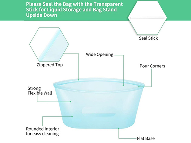Eco-Friendly Reusable Food Storage Zip Bags (8-Pack)