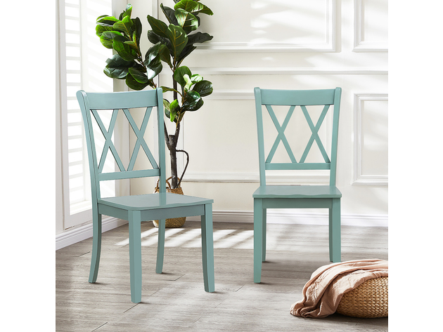 Costway Set of 2 Wood Dining Chair Cross Back Dining Room Side Chair Home Kitchen - Mint Green