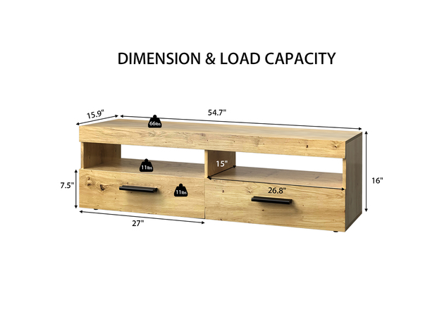 Costway TV Stand Entertainment Media Center for TV's up to 60'' w/ 2 Drawers - Oak