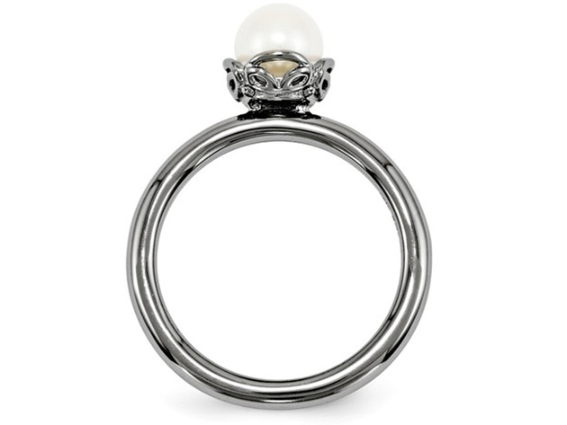 Freshwater Cultured Pearl Ring in Ruthenium Black Plated Sterling Silver - 9