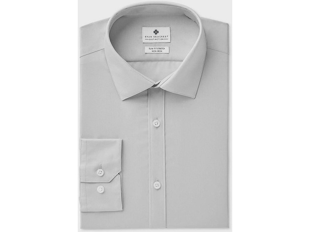 Ryan Seacrest Distinction Men's Non-Iron Performance Gray Dress Shirt Size 16.5x32-33