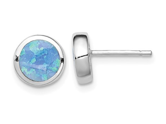Lab Created Blue Opal 4mm Solitaire Stud Earrings in Sterling Silver