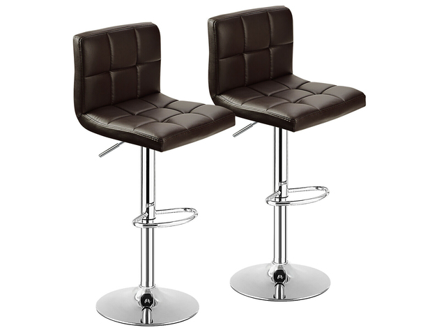 Costway Set of 2 Bar Stools Adjustable Swivel Kitchen Counter Bar Chair PU Leather - Brown