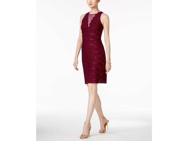 Nightway Women's Sequined Lace Cocktail Dress Red Size 14