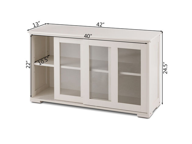 Costway Storage Cabinet Sideboard Buffet Cupboard Glass Sliding Door Pantry Kitchen - Cream White
