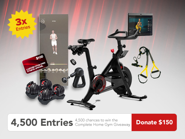 4500 Entries to Win the Complete Home Gym Giveaway Ft. Peloton & Donate to Charity