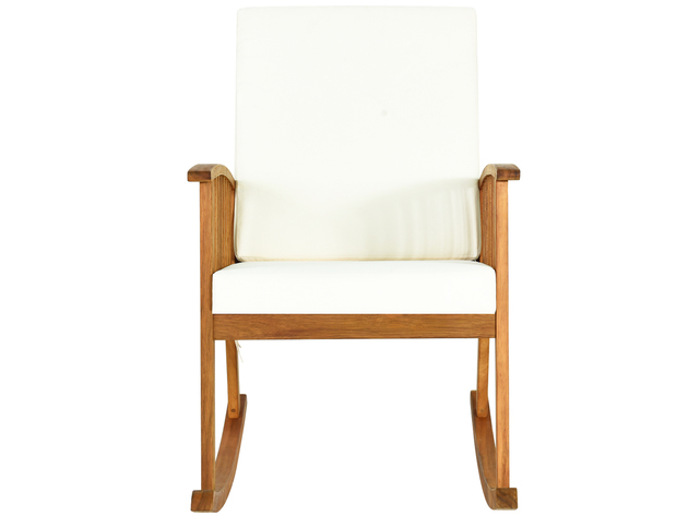 Costway Acacia Wood Rocking Chair Patio Garden Lawn W/ Cushion - Teak